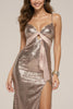 Load image into Gallery viewer, Sparkly Rose Golden Sheath Sequin Spaghetti Straps Long Formal Dress with Slit