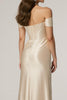 Load image into Gallery viewer, Champagne Off the Shoulder Satin Sheath Ruched Long Formal Dress with Slit