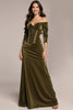 Load image into Gallery viewer, Green Velvet Off the Shoulder Ruched Long Corset Formal Dress with Sleeves