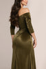 Load image into Gallery viewer, Green Velvet Off the Shoulder Ruched Long Corset Formal Dress with Sleeves