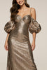 Load image into Gallery viewer, Sparkly Brown Sequin Cold Shoulder Sheath Long Formal Dress with Sleeves