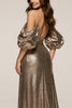 Load image into Gallery viewer, Sparkly Brown Sequin Cold Shoulder Sheath Long Formal Dress with Sleeves