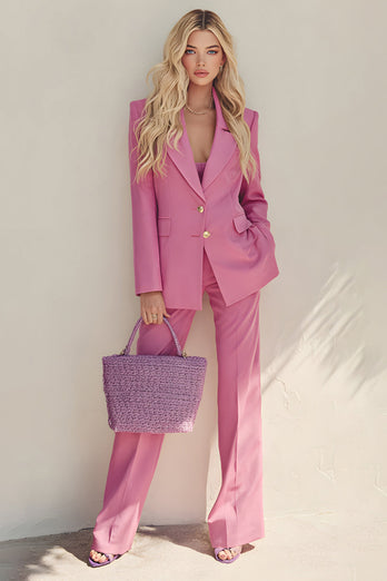 Pink 2 Piece Notched Lapel Long Sleeves Prom Suits with Pockets