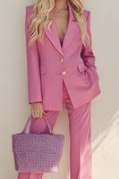 Load image into Gallery viewer, Pink 2 Piece Notched Lapel Long Sleeves Prom Suits with Pockets