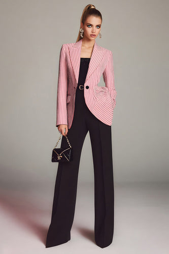 2 Piece Black Pink Striped Peak Lapel Long Sleeves Prom Suits with Pockets