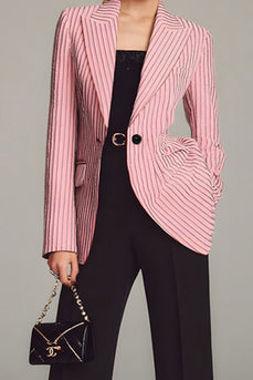 2 Piece Black Pink Striped Peak Lapel Long Sleeves Prom Suits with Pockets