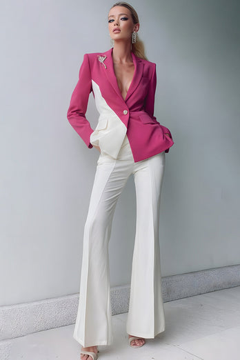 White 2 Piece Notched Lapel Prom Suits with Pockets