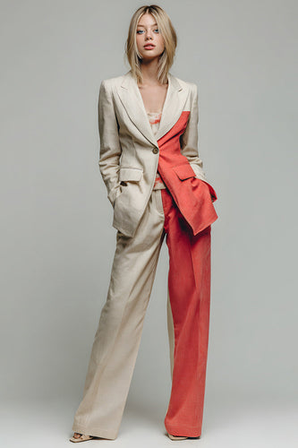 Khaki Peak Lapel 2 Piece Prom Suits with Pockets