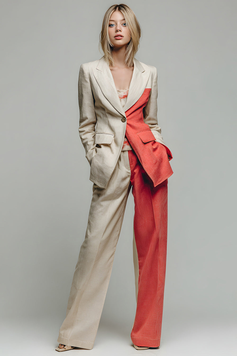 Khaki Peak Lapel 2 Piece Prom Suits with Pockets