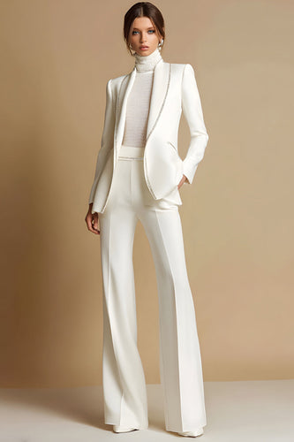 2 Piece Sparkly White Shawl Lapel Prom Suits with Pockets