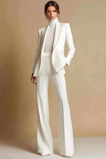 2 Piece Sparkly White Shawl Lapel Prom Suits with Pockets