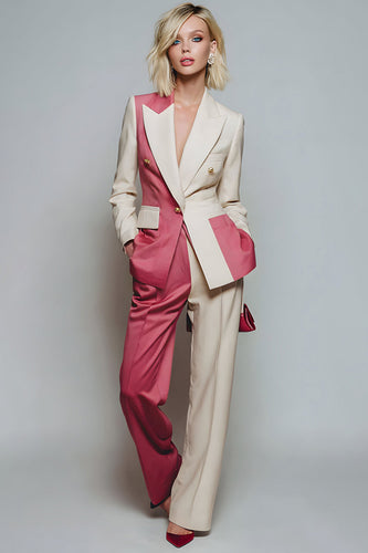 Coral Ivory 2 Piece Peak Lapel Patchwork Prom Suits with Pockets