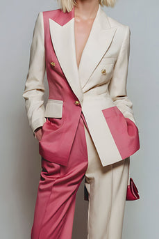 Coral Ivory 2 Piece Peak Lapel Patchwork Prom Suits with Pockets