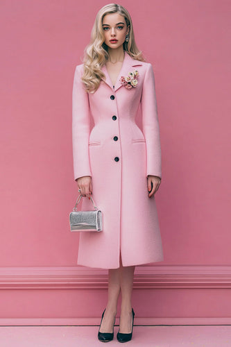 Floral Pink Single Breasted Notched Lapel Midi Blazer Dress