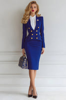 Load image into Gallery viewer, 2 Piece Royal Blue Pencil Double Breasted Midi Business Suits