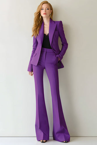 2 Piece Dark Purple Peak Lapel Long Sleeves Prom Suits with Pockets