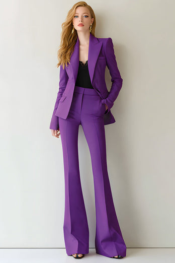 2 Piece Dark Purple Peak Lapel Long Sleeves Prom Suits with Pockets