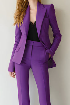 2 Piece Dark Purple Peak Lapel Long Sleeves Prom Suits with Pockets