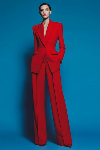 2 Piece Red Notched Lapel Long Sleeves Prom Suits with Pockets