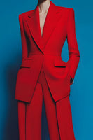Load image into Gallery viewer, 2 Piece Red Notched Lapel Long Sleeves Prom Suits with Pockets