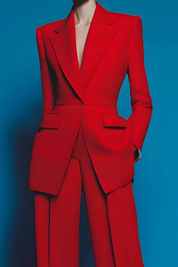 2 Piece Red Notched Lapel Long Sleeves Prom Suits with Pockets