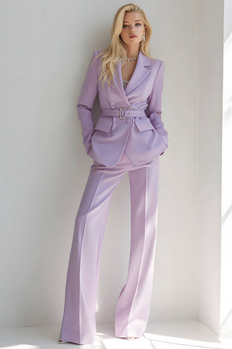 2 Piece Lilac Notched Lapel Long Sleeves Prom Suits with Belt