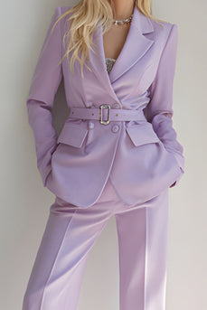 2 Piece Lilac Notched Lapel Long Sleeves Prom Suits with Belt