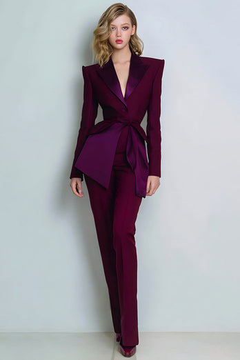 Burgundy 2 Piece Peak Lapel Prom Suits with Sash