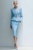 Load image into Gallery viewer, 2 Piece Blue Pencil Peak Lapel Midi Business Suits with Pockets