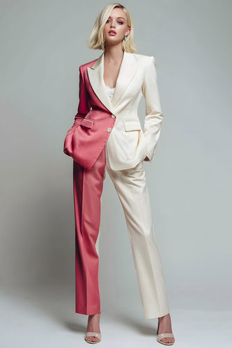2 Piece Coral Ivory Peak Lapel Single Breasted Long Sleeves Prom Suits