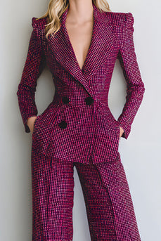 2 Piece Fuchsia Double Breasted Long Sleeves Prom Suits