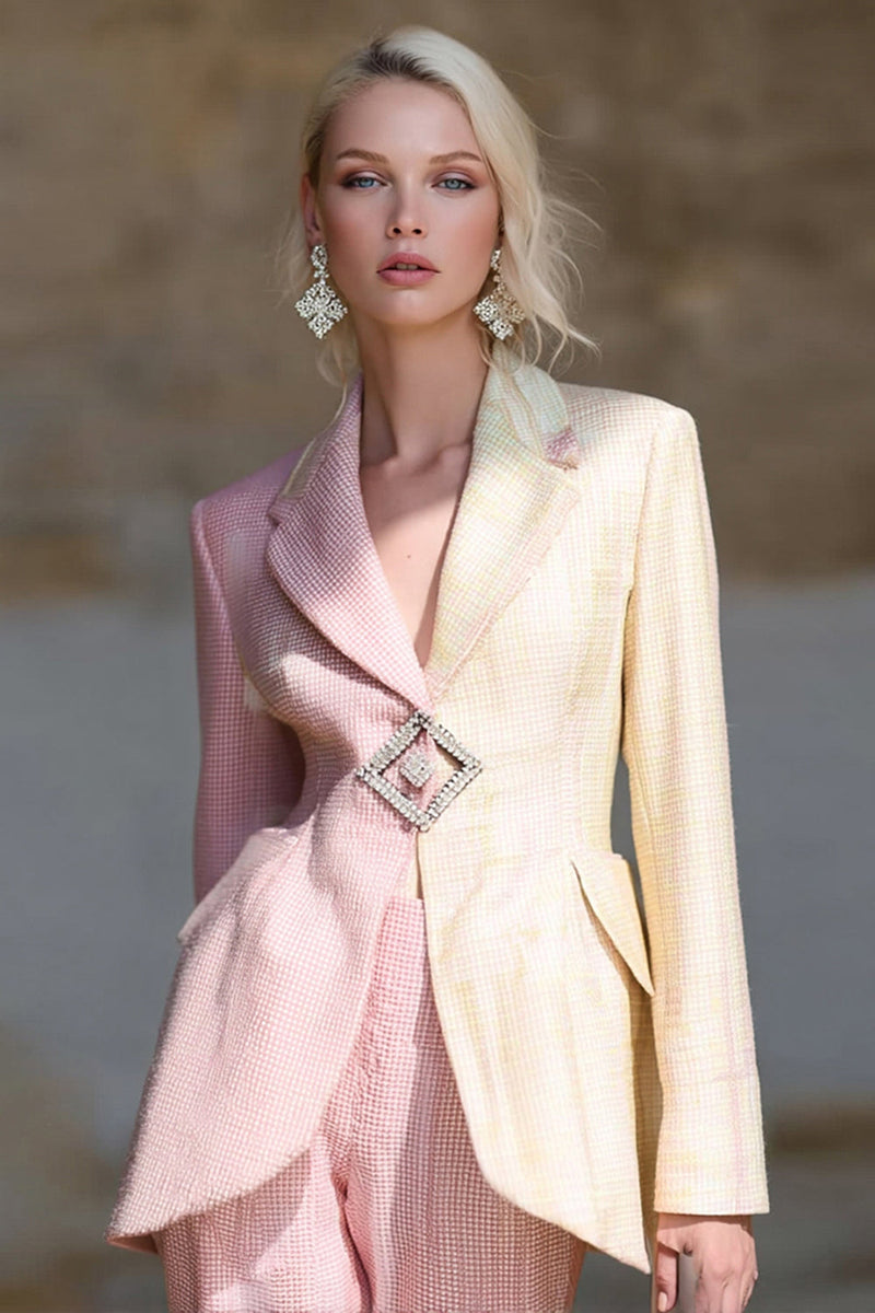 Load image into Gallery viewer, Pink Ivory Notched Lapel Patchwork Long Sleeves Prom Blazer