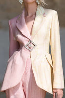 Load image into Gallery viewer, Pink Ivory Notched Lapel Patchwork Long Sleeves Prom Blazer
