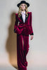 Load image into Gallery viewer, 2 Piece Burgundy Velvet Peak Lapel Long Sleeves Prom Suits