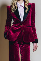 Load image into Gallery viewer, 2 Piece Burgundy Velvet Peak Lapel Long Sleeves Prom Suits