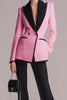 Load image into Gallery viewer, 2 Piece Black Pink Peak Lapel Tweed Long Sleeves Pageant Interview Outfits