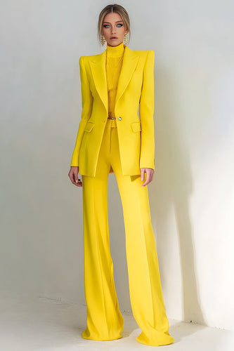 Yellow 2 Piece Peak Lapel One Button Long Sleeves Prom Suits