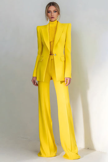 Yellow 2 Piece Peak Lapel One Button Long Sleeves Prom Suits