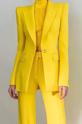 Yellow 2 Piece Peak Lapel One Button Long Sleeves Prom Suits