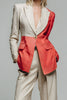 Load image into Gallery viewer, 2 Piece Khaki Red Patchwork Peak Lapel Long Sleeves Prom Suits