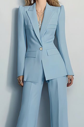 2 Piece Grey Blue Peak Lapel Long Sleeves Prom Suits