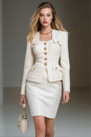 Load image into Gallery viewer, White Tweed Single Breasted Pencil 2 Piece Short Interview Outfits