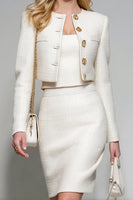Load image into Gallery viewer, 2 Piece White Pencil Single Breasted Short Tweed Interview Outfits