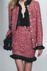 Load image into Gallery viewer, 2 Piece Red Black Grid Pencil Short Tweed Interview Outfits with Ruffles