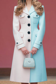 Pink Blue A Line Patchwork Single Breasted Midi Blazer Dress with Sleeves
