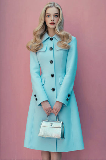 Blue Single Breasted Collar Neck Midi Blazer Dress with Sleeves