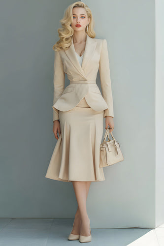 2 Piece Light Khaki Pencil Peak Lapel Business Suits with Sleeves