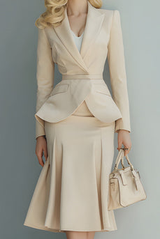 2 Piece Light Khaki Pencil Peak Lapel Business Suits with Sleeves