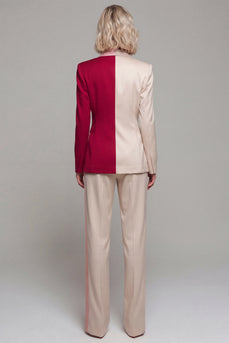 2 Piece Light Khaki Notched Lapel Patchwork Business Suits with Pockets