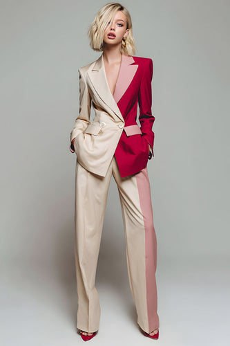 2 Piece Light Khaki Notched Lapel Patchwork Business Suits with Pockets